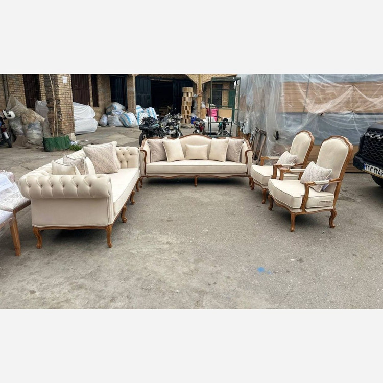 مبل و مبلمان کلاسیک چوب راش کویین یه سه نفره چستر لمسه دست حرفه ای ست 8 نفره ترکیب 1+1+3+3